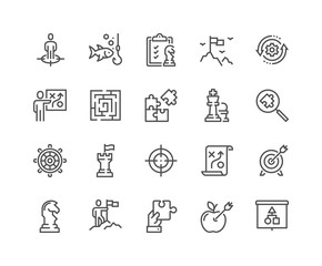 Simple Set of Business Strategy Related Vector Line Icons. 
Contains such Icons as Target Audience, Research, Plan, Scheme and more.
Editable Stroke. 48x48 Pixel Perfect. - obrazy, fototapety, plakaty