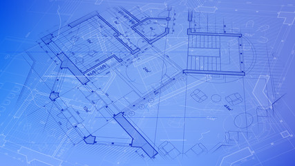 vector architectural plan - abstract architectural blueprint of a modern residential building / technology, industry, business concept illustration: real estate, building, construction & architecture