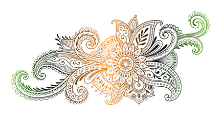 Indian traditional henna ornament. Henna tattoo doodle. Vector illustration.