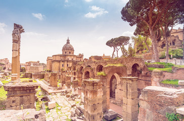 The Forum Roman in Rome. Roman ruins in Rome, Italy