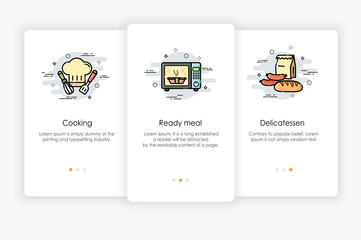 Onboarding screens design in Food and Cooking concept. Modern and simplified vector illustration, Template for mobile apps.