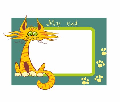 Photo frame. My cat. Inscription. Funny cartoon red cat. Vector illustration.