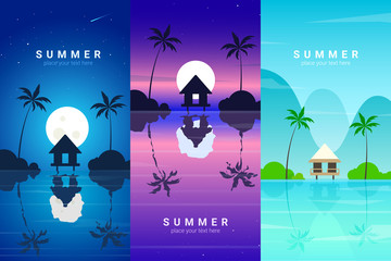 Vector banners set with summer resort