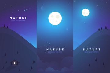 Vector banners set with Moon.