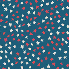 Fototapeta na wymiar Scattered stars seamless pattern in colors of American flag: red, blue and white. United States Independence Day 4th of July or Memorial Day. Retro patriotic vector illustration.