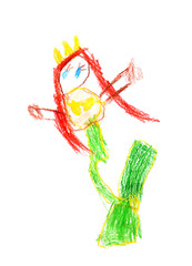 Drawing mermaid child four years pencils isolated