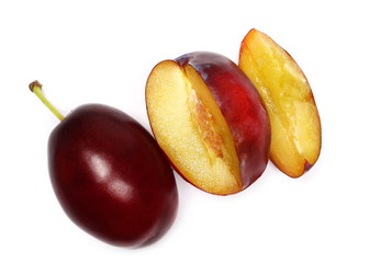  Fresh plums isolated on white background, top view