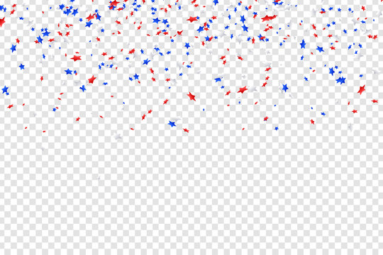 Vector realistic isolated stars confetti for 4th of July for decoration and covering on the transparent background. Concept of Happy Independence Day in USA.