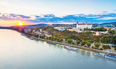 Naklejka na ściany i meble View on Bratislava old town over the Danube river, Slovakia
