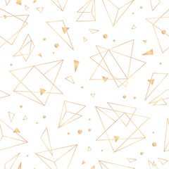 Seamless geometric pattern with golden elements on white background. Abstract geometric texture. Vector llustration for design, print or web.