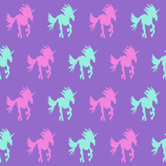 Purple unicorn silhouette seamless pattern