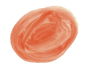 Orange watercolor hand-drawn isolated stain wash on white background for text, design. Abstract texture made by brush for wallpaper, label.