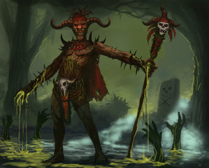 Voodoo zombie lord calling his undead minions from the grave  - Digital fantasy horror painting © Dominick