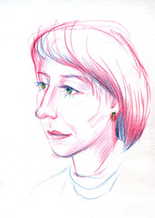 Beautiful women face watercolor color pansil illustration