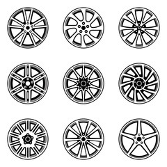 Set of various forms of car wheel. Flat vector