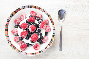 Tasty and delicious ice cream with berries