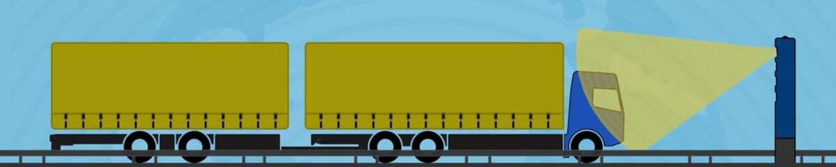 adi75 AutonomousDrivingIllustration - Lkw-Maut - Kontrollsäule - Mautpflicht für Lkw ab 7,5 Tonnen zulässigem Gesamtgewicht auf allen Bundesstraßen ab 01.07.2018 - Deutschland - banner 5zu1 xxl g6264