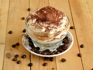 Tiramisu, dessert in a glass bowl