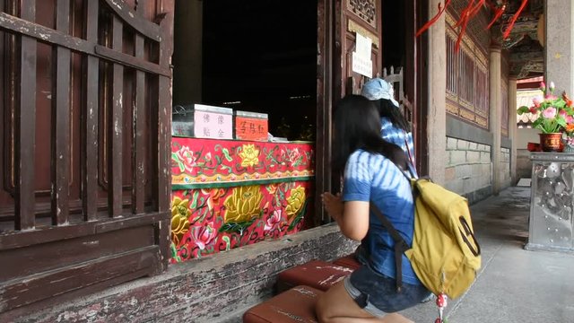 Travelers thai women travel visit and respect praying chinese god and chinese angel in Kaiyuan Temple at Teochew city on May 8, 2018 in Chaozhou, China
