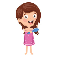 Vector Illustration Of Kid Brushing Hair