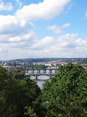 Naklejka premium View at Beautiful Prague Panorama with Multiple Bridges over Vltava River