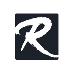 Creative R letter vector logo design. Handwritten text with paint brush texture. Monogram vector sign. Character logotype symbol. Icon design