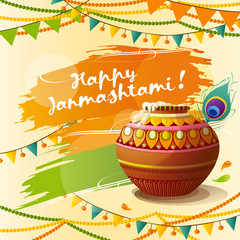 Happy Janmashtami. Indian festival greeting card.