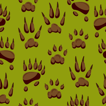 Wild animal paw hand steps vector animalistic pets claw or of cat or dog and pawed bear or monkey foot illustration pawky mammals set seamless pattern background