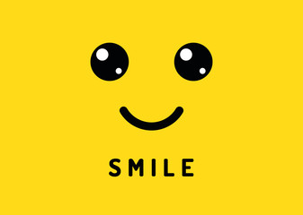 Happy smile. Smiling face on yellow background. Laughter logo, funny vector banner