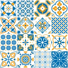 Wallpaper murals Portugal ceramic tiles Mediterranean pattern. Decorative lisboa seamless patterns. Ornamental elements for portugal decor mosaic tiles vector set