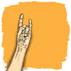 Volunteering hand raised with angel wings on blue sky background. Guardian or saver, helper concept.  Vector