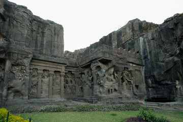 Ancient Ellora rock carved Buddhist temple, Aurangabad, Maharashtra, India