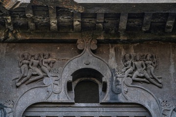 Ancient Ellora rock carved Buddhist temple, Aurangabad, Maharashtra, India