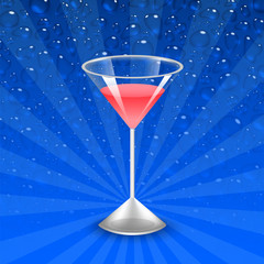 vector glass of juice with raspberry isolated on blue background