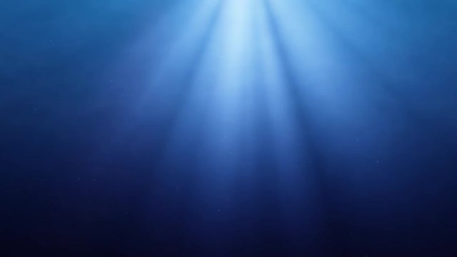 Animated background with rays of light in a blue watery texture plus floating particles and bubbles