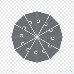 Simple icon dodecagon puzzle in gray. Simple icon dodecagon puzzle of the twelve elements. Flat design. Vector illustration EPS10.