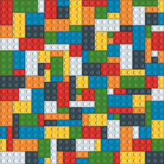 Seamless plastic toy bricks print. Vector multi colored illustration. Original game pattern. EPS10.