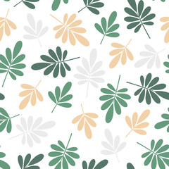 Fototapeta premium Seamless beige and green jungle leaves print. Vector multi colored illustration on light background. Original floral pattern. ESP10.