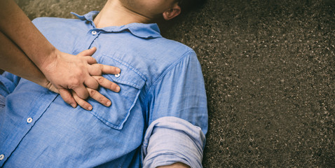 Rescue First Aid and CPR in Emergency Training to Safe Life on Human who has Heart Attack or...