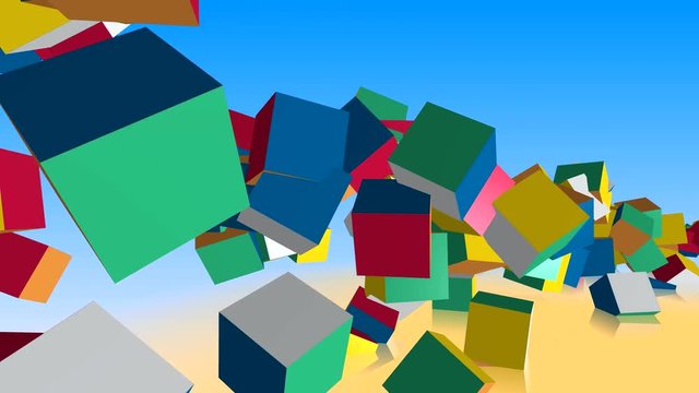 3D animation of the movement of colored cubes in different angles with free space for the inscription.