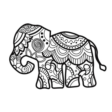 Mehndi colored traditional indian ethnic symbol with elephant. Good for henna design, fabric, textile, t-shirt print,tattoo or poster
