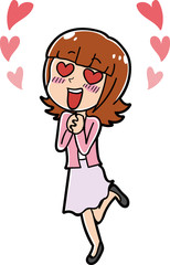 目がハートの女性のイラスト