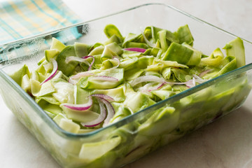 Turkish Squash Zucchini Slices cut with Knife / Kabak Siyirma