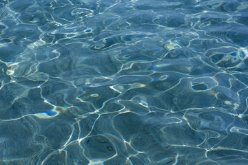Beautiful caustics on water surface in blue sea