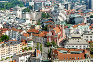 Fototapeta na wymiar Aerial view of Ljubliana, capital city of Slovenia.