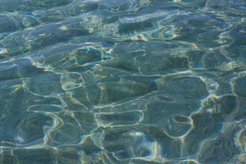 Beautiful caustics on water surface in blue sea