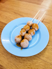 Meatball on blue plate