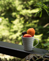 fruit, apricots, cherry, cup, nature, garden, natural background