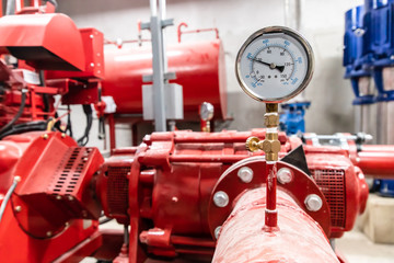 Closeup of pressure meter in pump room