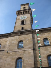Fototapeta na wymiar Der Turm des Fürther Rathauses ist dem Palazzo Vecchio in Florenz nachempfunden